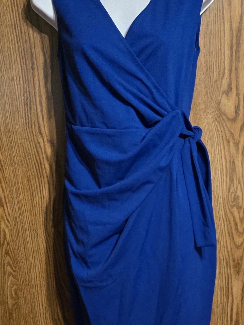 Sleeveless Royal Blue Wrap Midi Dress with Side Tie